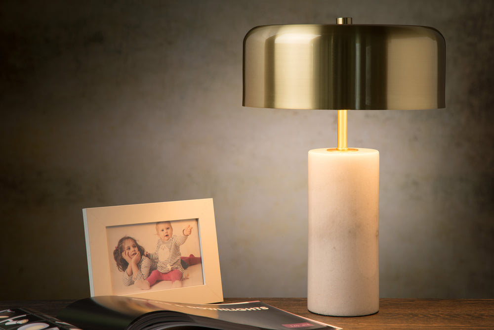 Lampe de table moderne Lucide MIRASOL Ø25cm, 3xG9 LED, dimmable, base en marbre, IP20, Blanc