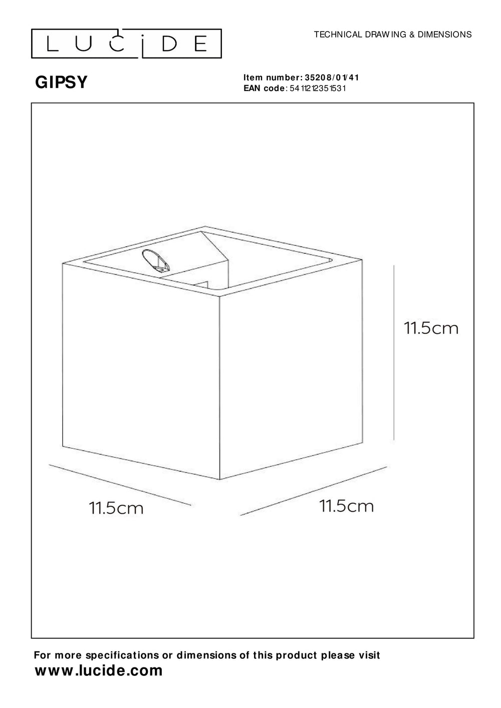 Lucide GIPSY wandlamp, modern vierkant betonnen design, G9 fitting, 25W max, dimbaar, 220-240V, IP20, Grijs