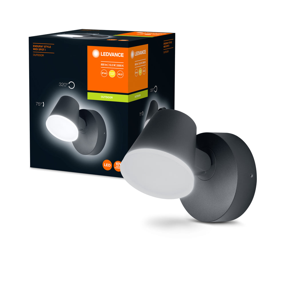 Ledvance ENDURA Style Midi Spot I LED wandlamp 13.5W 3000K 800 lumen IP44 Donkergrijs buiten