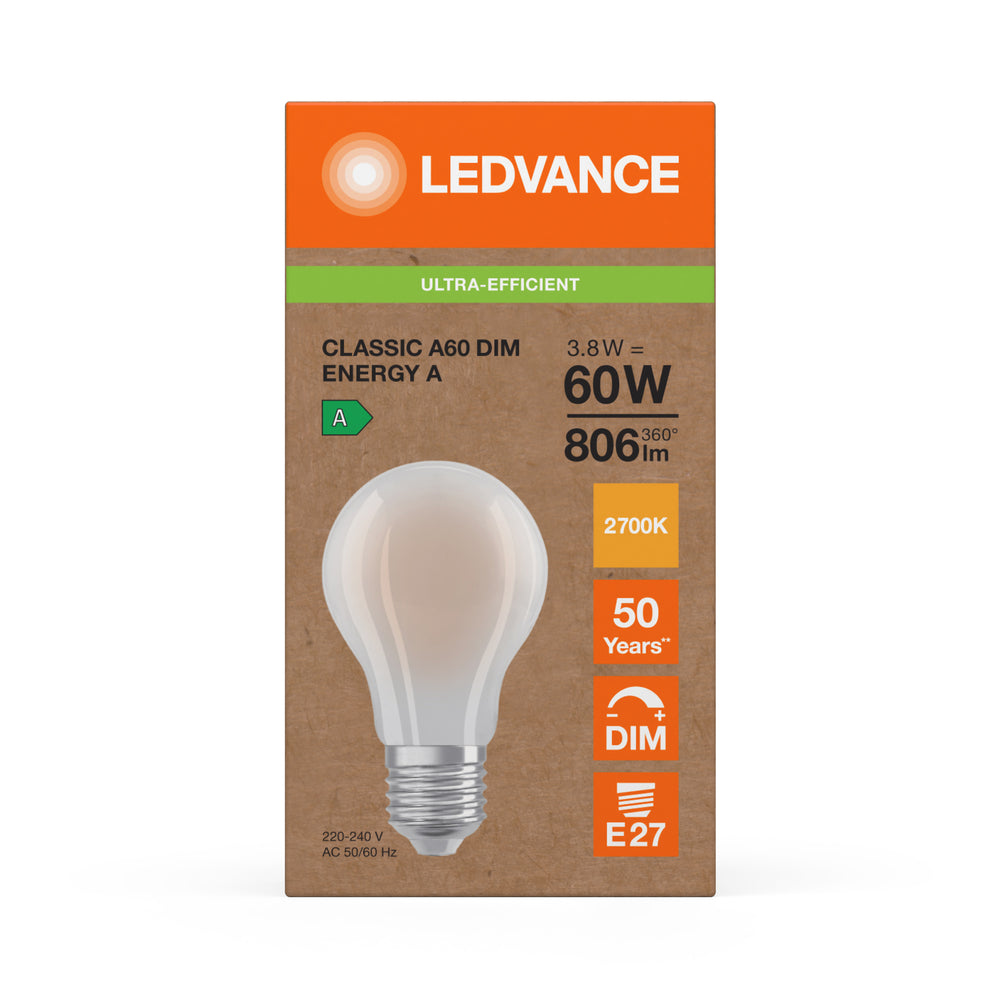 Ledvance LED Classic A60 Mat E27 Dimbaar 3.8W 2700K 806 lumen Warm Wit Energieklasse A