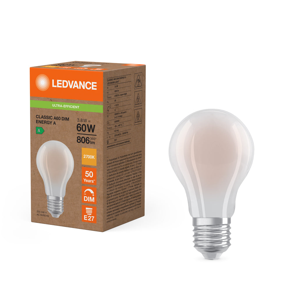 Ledvance LED Classic A60 Mat E27 Dimbaar 3.8W 2700K 806 lumen Warm Wit Energieklasse A