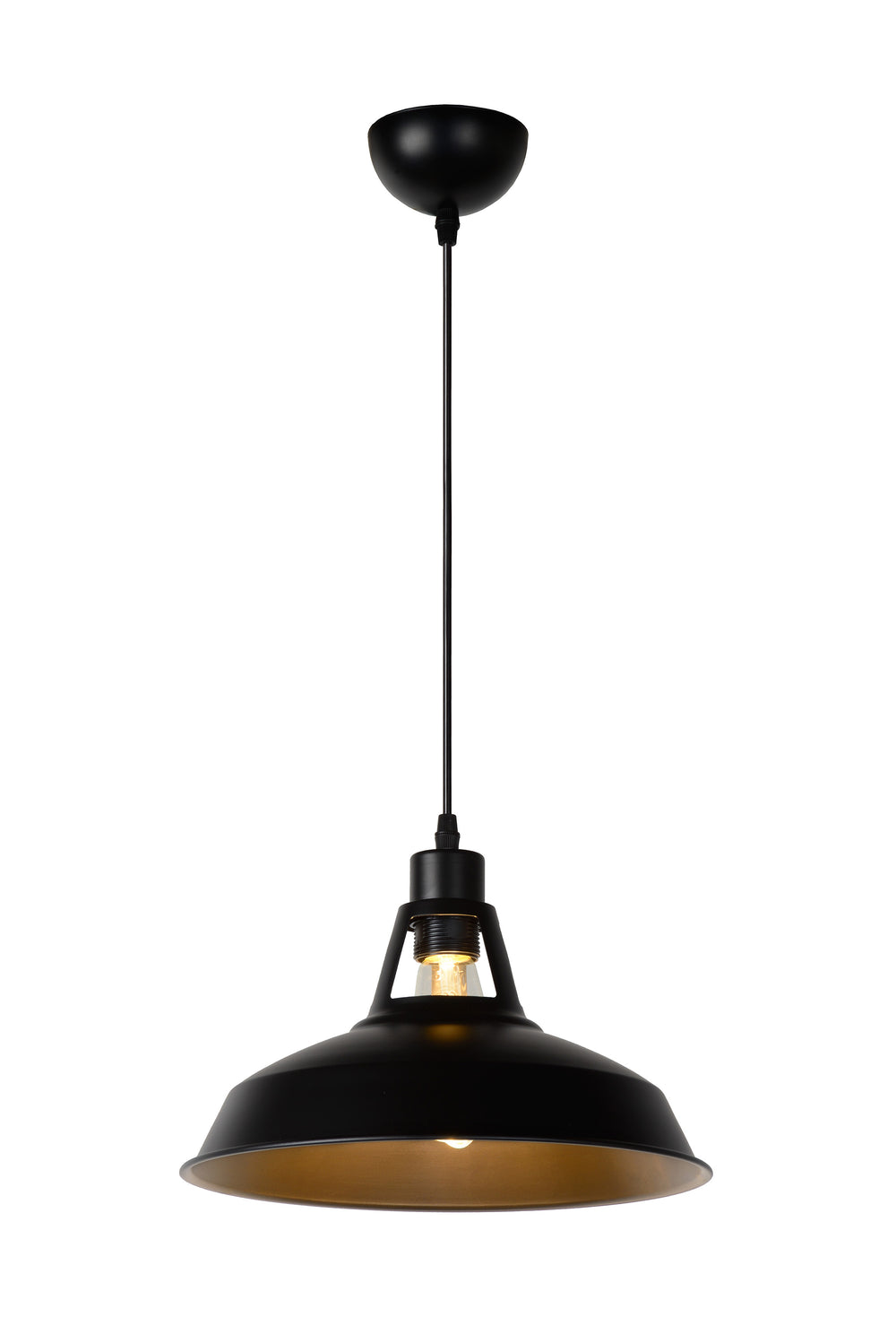 Lucide BRASSY-BIS hanglamp Zwart, 1xE27 fitting, verstelbare hoogte, ronde metalen kap Ø31cm, IP20