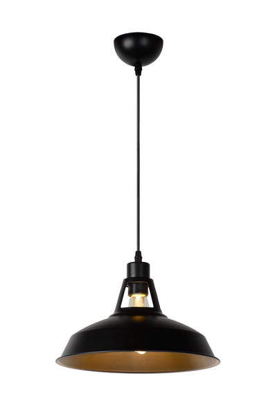 Lucide BRASSY-BIS hanglamp Zwart, 1xE27 fitting, verstelbare hoogte, ronde metalen kap Ø31cm, IP20