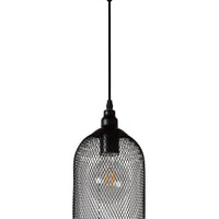 Lucide Mesh hanglamp Zwart, ronde metalen kap Ø150mm, E27 fitting 60W max, hoogte verstelbaar, IP20