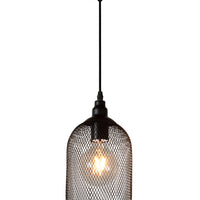 Lucide Mesh hanglamp Zwart, ronde metalen kap Ø150mm, E27 fitting 60W max, hoogte verstelbaar, IP20