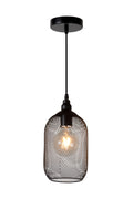 Lucide Mesh hanglamp Zwart, ronde metalen kap Ø150mm, E27 fitting 60W max, hoogte verstelbaar, IP20