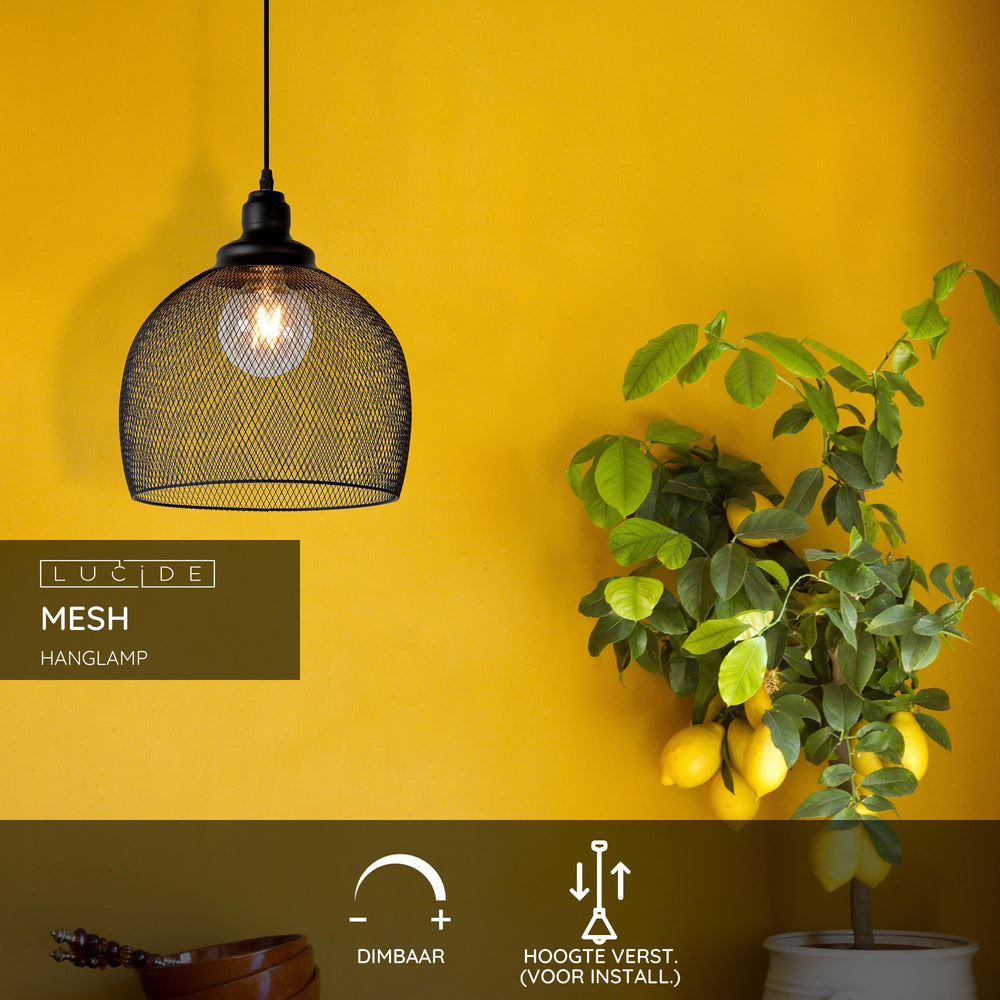 Lucide MESH suspension luminaire Noir Ø28cm 1xE27 lampe suspendue en métal moderne IP20 hauteur réglable dimmable