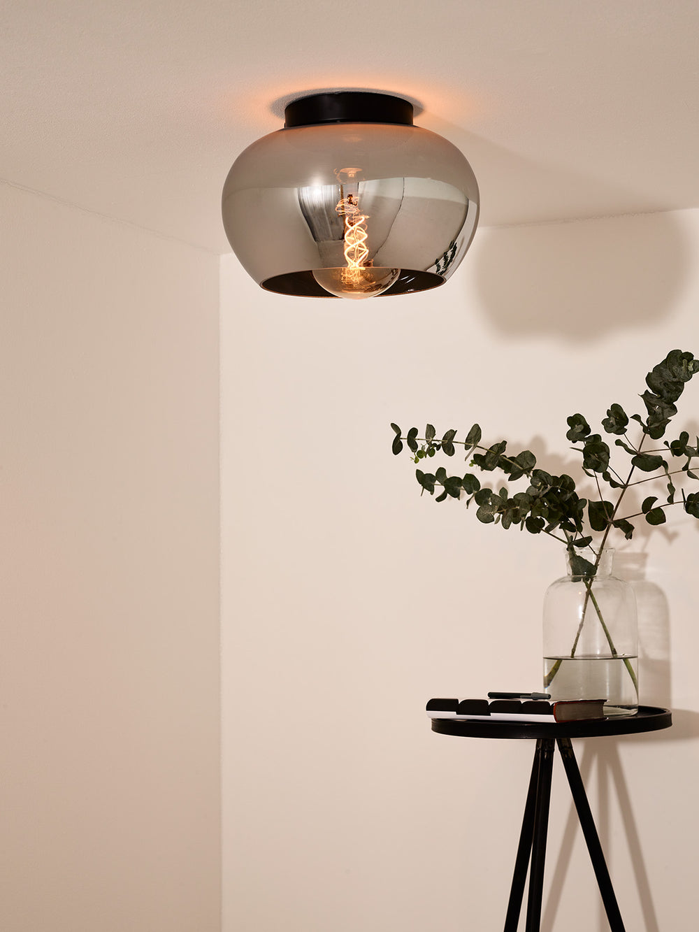 Plafonnier Lucide JUDI Ø30,5cm, verre fumé, 1xE27, dimmable, style moderne, cadre en métal, IP20