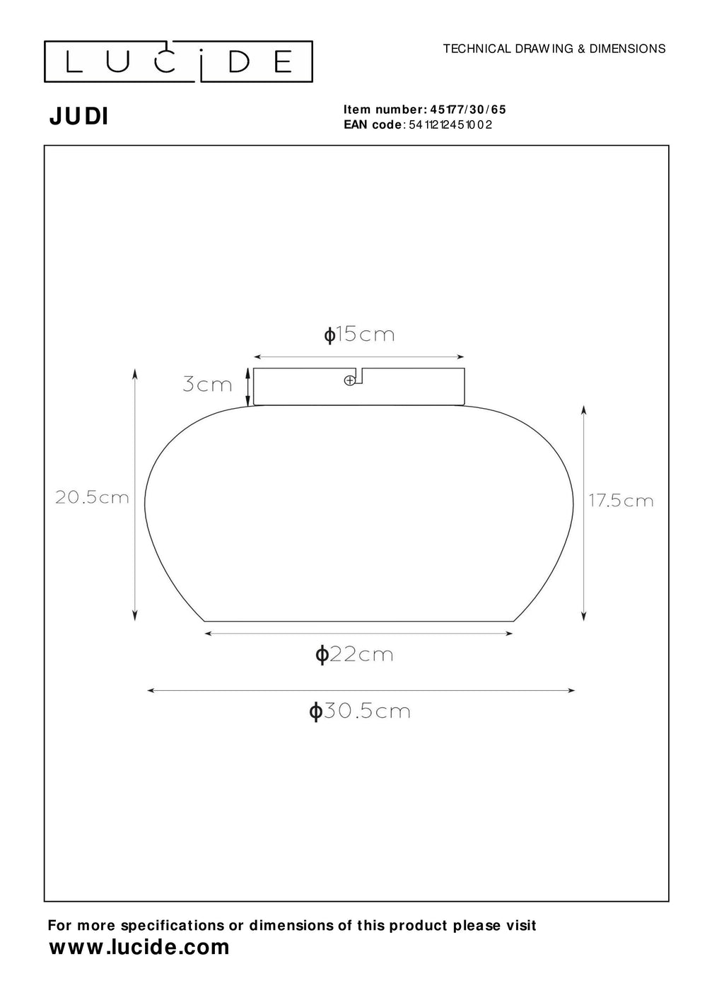 Plafonnier Lucide JUDI Ø30,5cm, verre fumé, 1xE27, dimmable, style moderne, cadre en métal, IP20