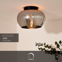 Plafonnier Lucide JUDI Ø30,5cm, verre fumé, 1xE27, dimmable, style moderne, cadre en métal, IP20