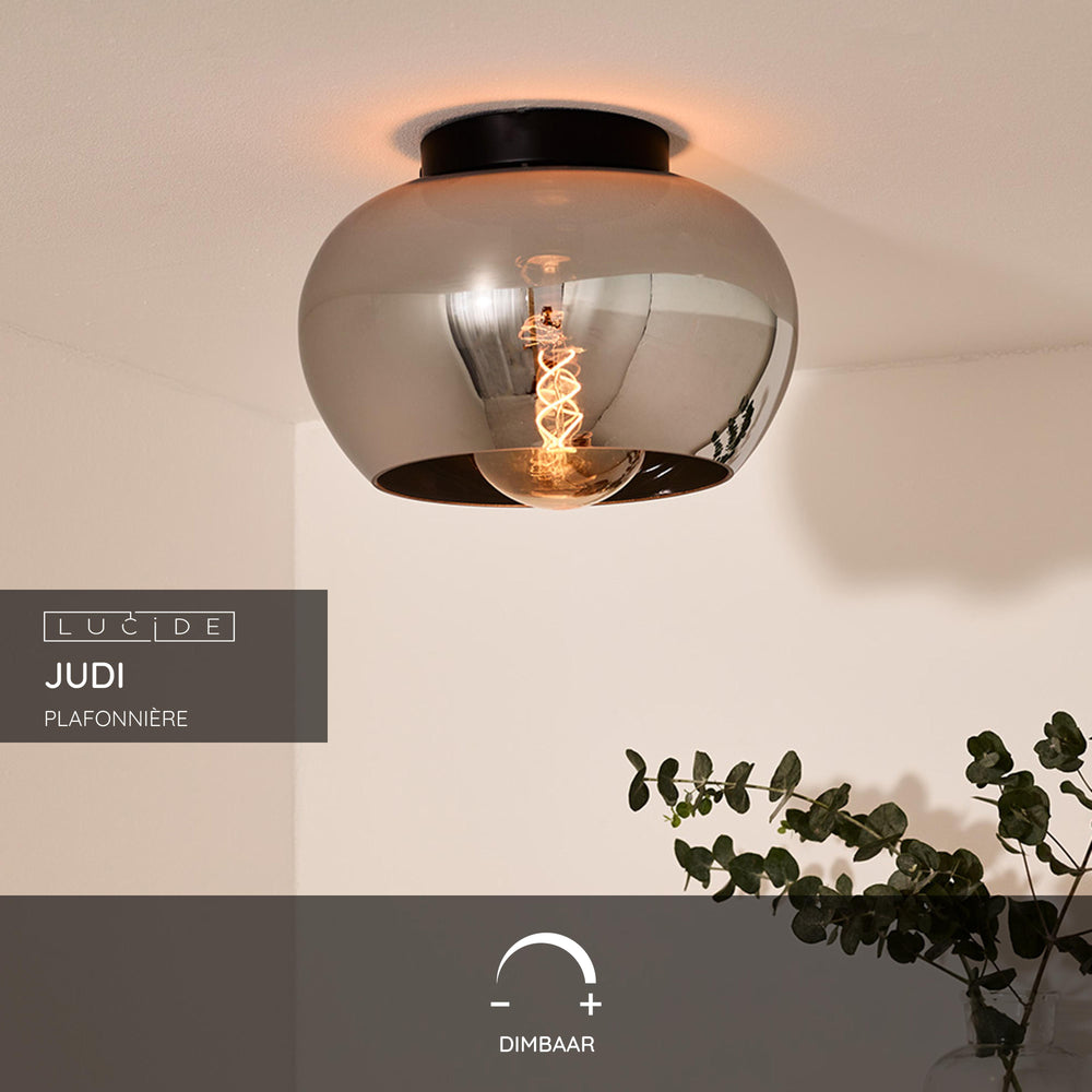 Plafonnier Lucide JUDI Ø30,5cm, verre fumé, 1xE27, dimmable, style moderne, cadre en métal, IP20