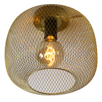 Plafonnier Lucide MESH cylindre métallique 30cm, douille E27, Noir Mat avec finition Or, style vintage IP20