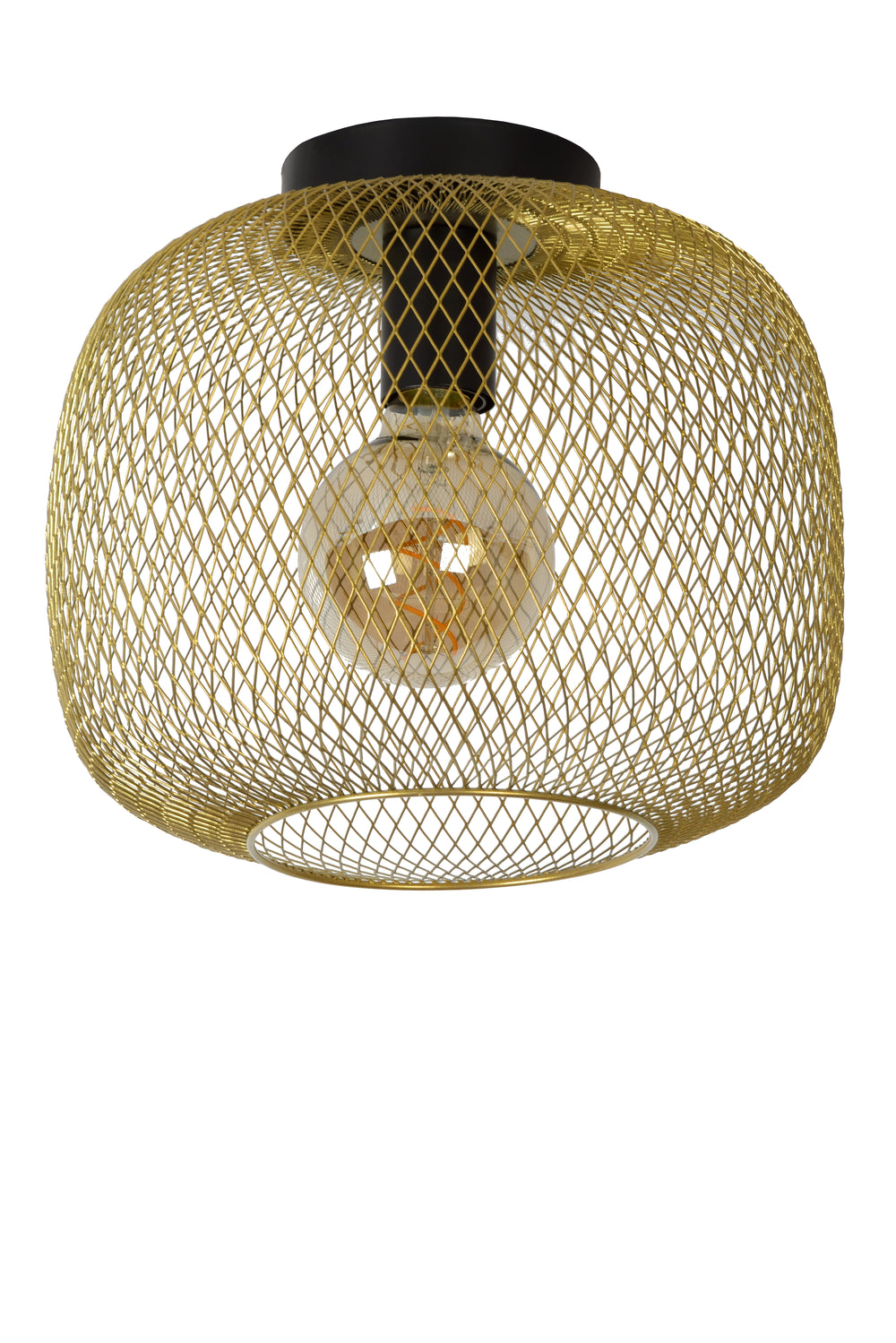 Plafonnier Lucide MESH cylindre métallique 30cm, douille E27, Noir Mat avec finition Or, style vintage IP20