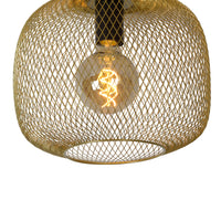 Plafonnier Lucide MESH cylindre métallique 30cm, douille E27, Noir Mat avec finition Or, style vintage IP20