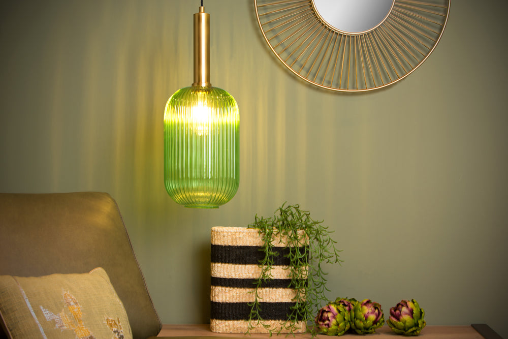 Lucide MALOTO hanglamp, vintage ovale metaal en glas, E27 fitting, max 40W, IP20, groen bronzen afwerking