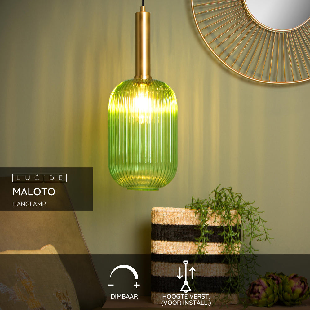 Lucide MALOTO hanglamp, vintage ovale metaal en glas, E27 fitting, max 40W, IP20, groen bronzen afwerking
