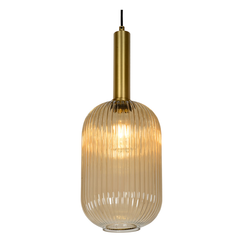 Lucide MALOTO vintage hanglamp, 1xE27, 40W max, amberkleurig glas, bronzen afwerking, in hoogte verstelbaar, IP20