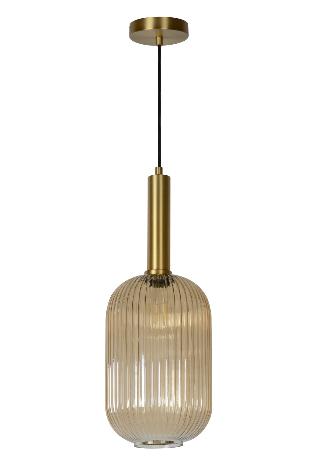 Lucide MALOTO vintage hanglamp, 1xE27, 40W max, amberkleurig glas, bronzen afwerking, in hoogte verstelbaar, IP20