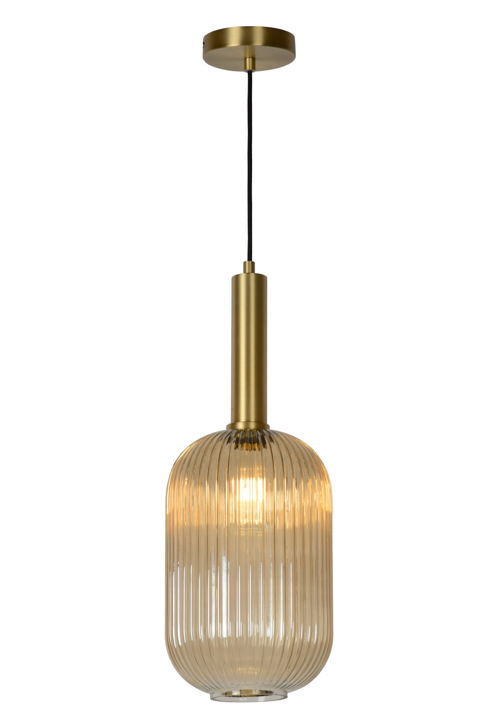 Lucide MALOTO vintage hanglamp, 1xE27, 40W max, amberkleurig glas, bronzen afwerking, in hoogte verstelbaar, IP20