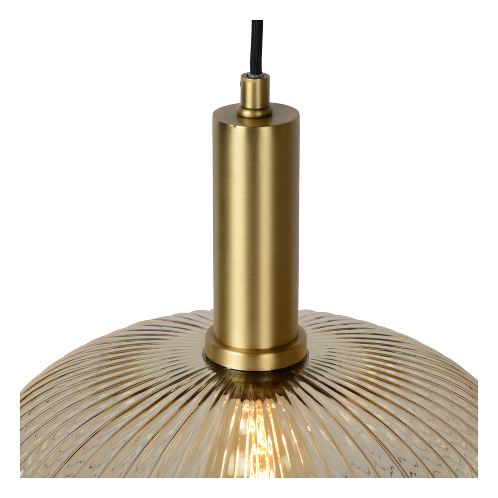 Lucide Maloto vintage hanglamp, 1xE27, amberkleurig glas, metalen bronzen afwerking, Ø30cm, hoogte verstelbaar, IP20