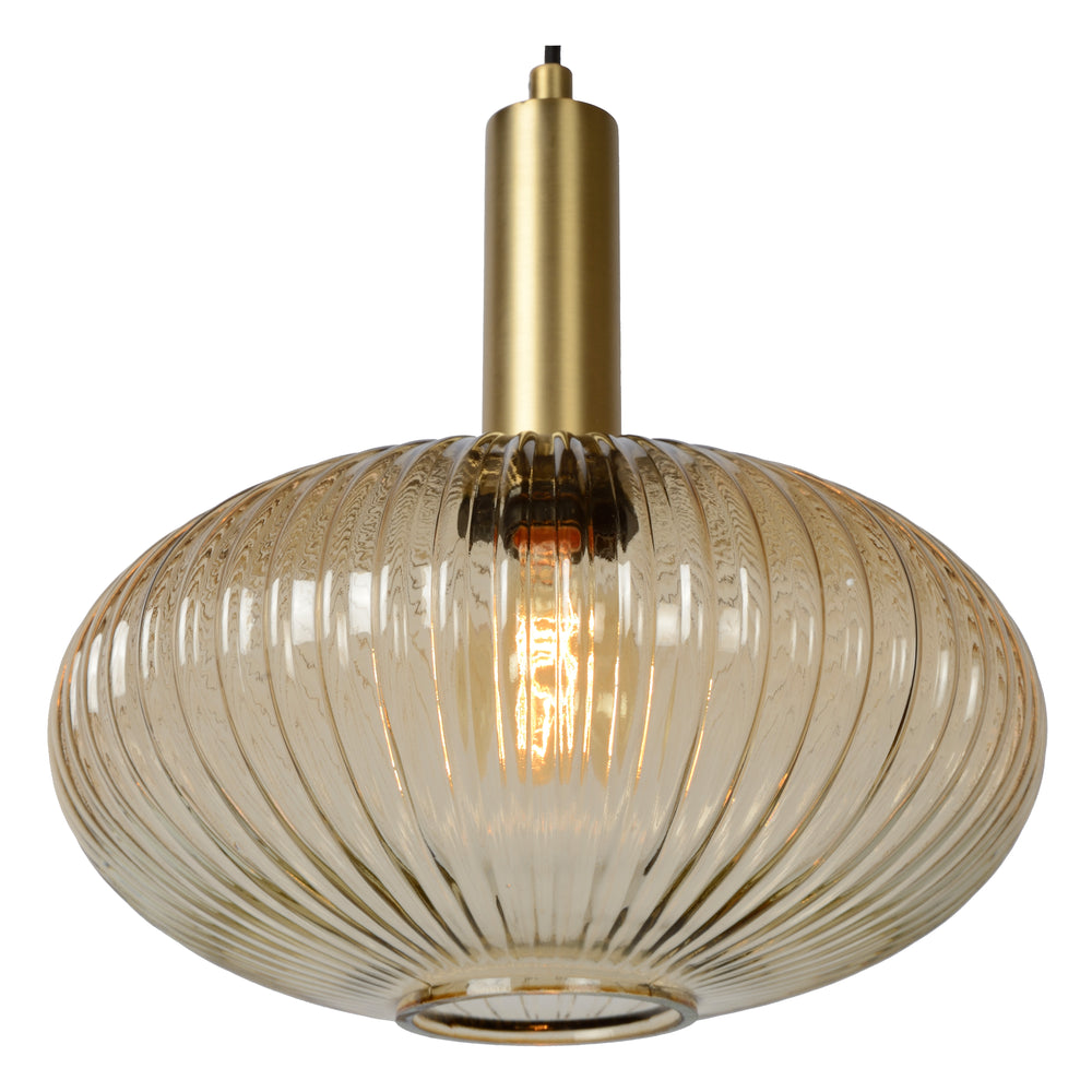 Lucide Maloto vintage hanglamp, 1xE27, amberkleurig glas, metalen bronzen afwerking, Ø30cm, hoogte verstelbaar, IP20