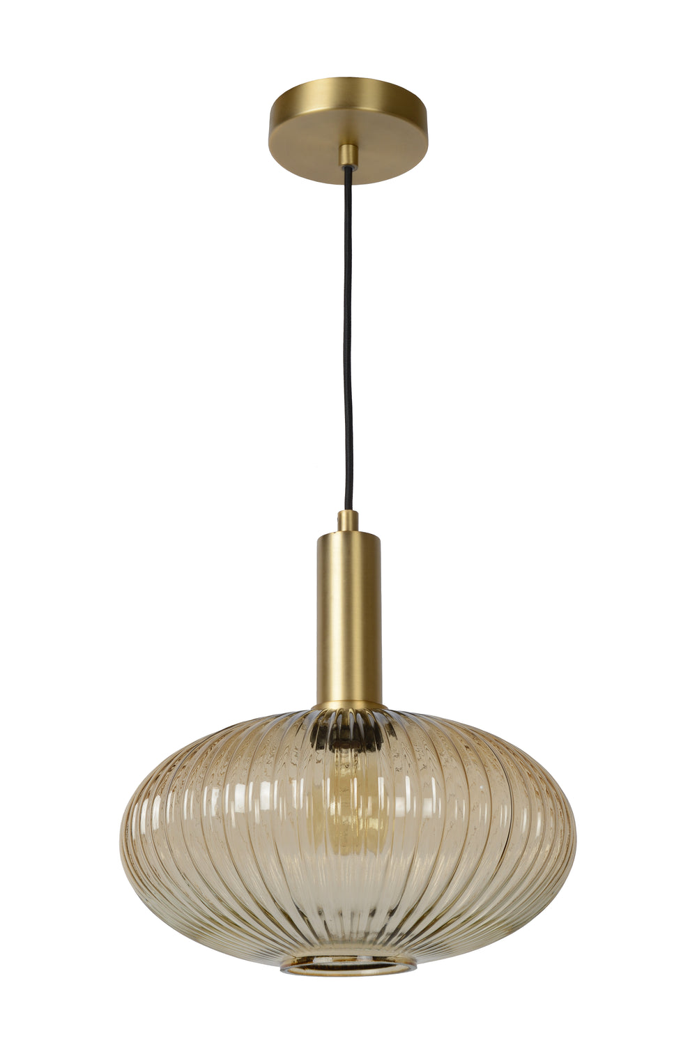 Lucide Maloto vintage hanglamp, 1xE27, amberkleurig glas, metalen bronzen afwerking, Ø30cm, hoogte verstelbaar, IP20