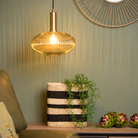 Lucide Maloto vintage hanglamp, 1xE27, amberkleurig glas, metalen bronzen afwerking, Ø30cm, hoogte verstelbaar, IP20