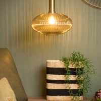 Lucide Maloto vintage hanglamp, 1xE27, amberkleurig glas, metalen bronzen afwerking, Ø30cm, hoogte verstelbaar, IP20