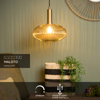 Lucide Maloto vintage hanglamp, 1xE27, amberkleurig glas, metalen bronzen afwerking, Ø30cm, hoogte verstelbaar, IP20
