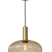 Lucide Maloto vintage hanglamp, 1xE27, amberkleurig glas, metalen bronzen afwerking, Ø30cm, hoogte verstelbaar, IP20