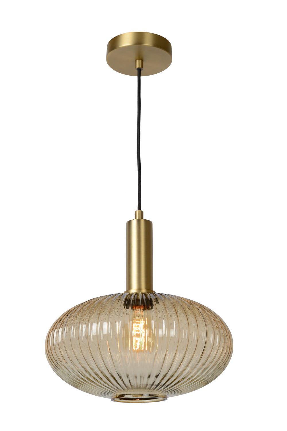 Lucide Maloto vintage hanglamp, 1xE27, amberkleurig glas, metalen bronzen afwerking, Ø30cm, hoogte verstelbaar, IP20