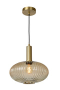 Lucide Maloto vintage hanglamp, 1xE27, amberkleurig glas, metalen bronzen afwerking, Ø30cm, hoogte verstelbaar, IP20