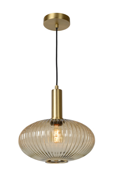 Lucide Maloto vintage hanglamp, 1xE27, amberkleurig glas, metalen bronzen afwerking, Ø30cm, hoogte verstelbaar, IP20