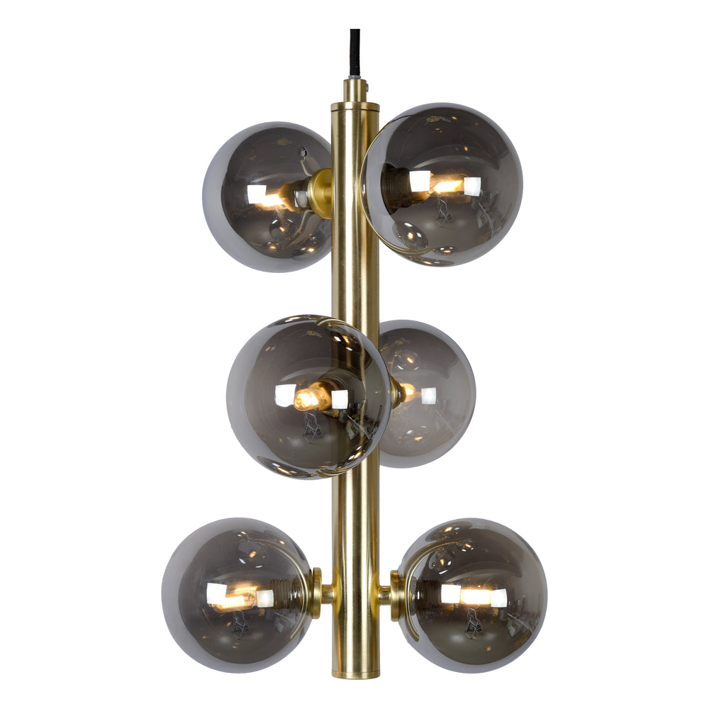 Lucide TYCHO vintage hanglamp, 6xG9 fittingen, zand messing met gerookt glas, Ø25,5cm, in hoogte verstelbaar, IP20