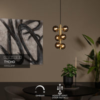 Lucide TYCHO vintage hanglamp, 6xG9 fittingen, zand messing met gerookt glas, Ø25,5cm, in hoogte verstelbaar, IP20