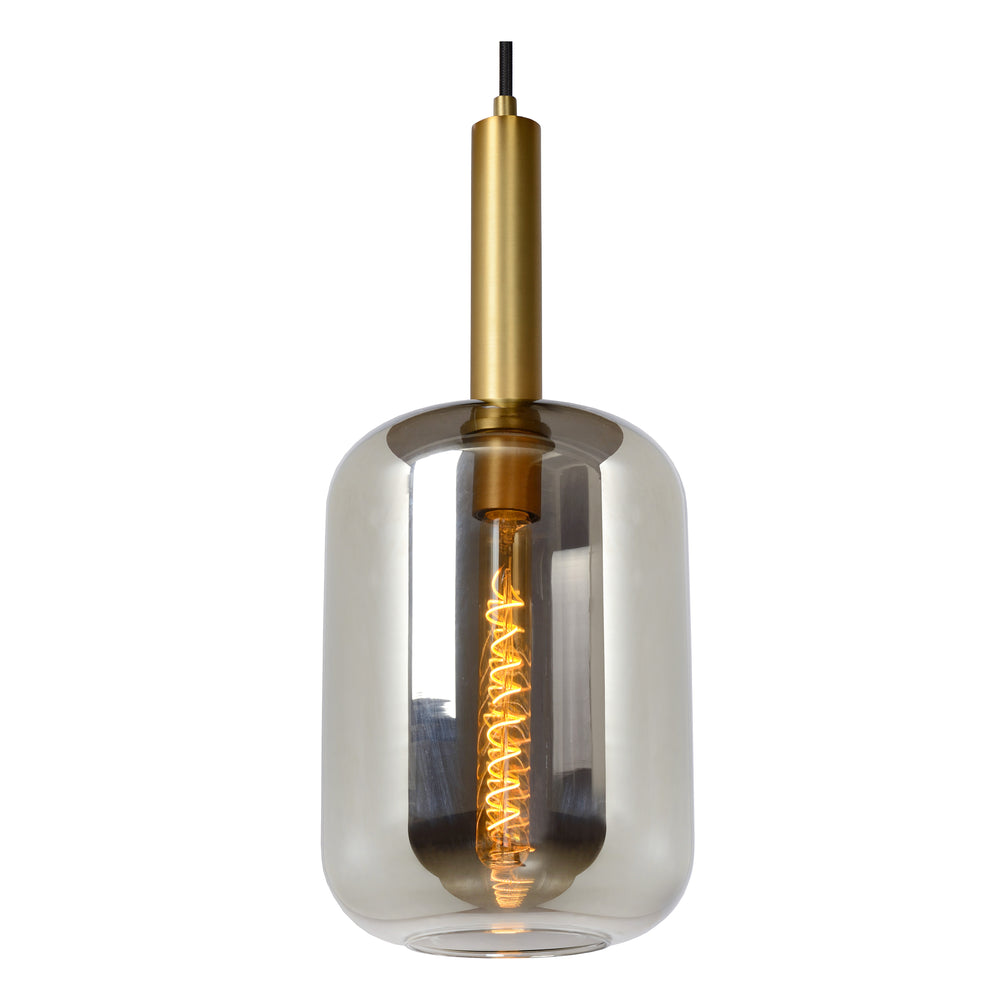 Suspension Lucide JOANET Ø22cm, 1xDouille E27, bronze avec verre fumé, hauteur réglable, IP20