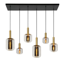 Suspension Lucide JOANET, 6xE27 douilles, bronze avec verre fumé, design rectangulaire moderne, IP20, 1320mm