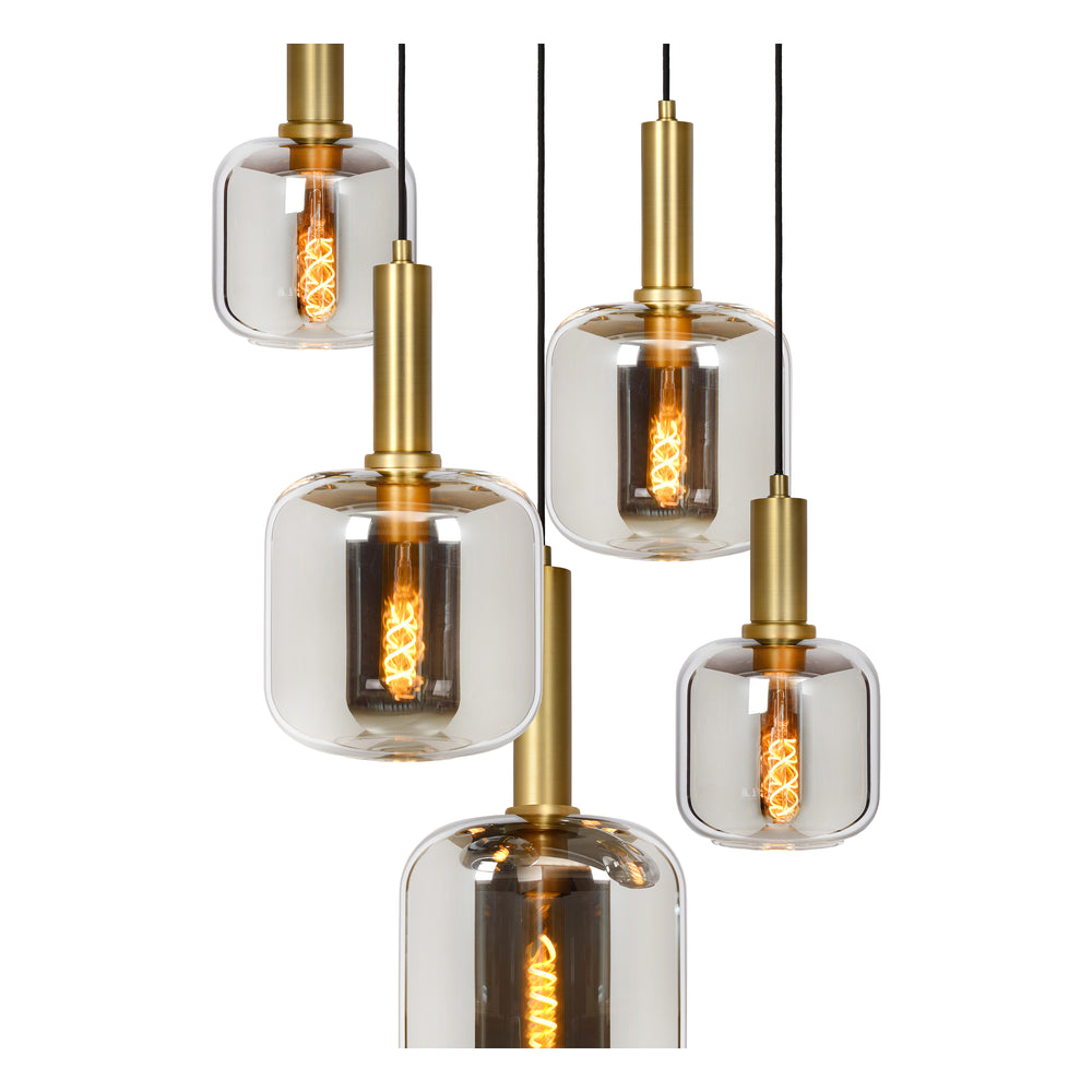 Suspension Lucide JOANET Ø66cm, 5xE27, dimmable, hauteur réglable, bronze avec verre fumé, IP20