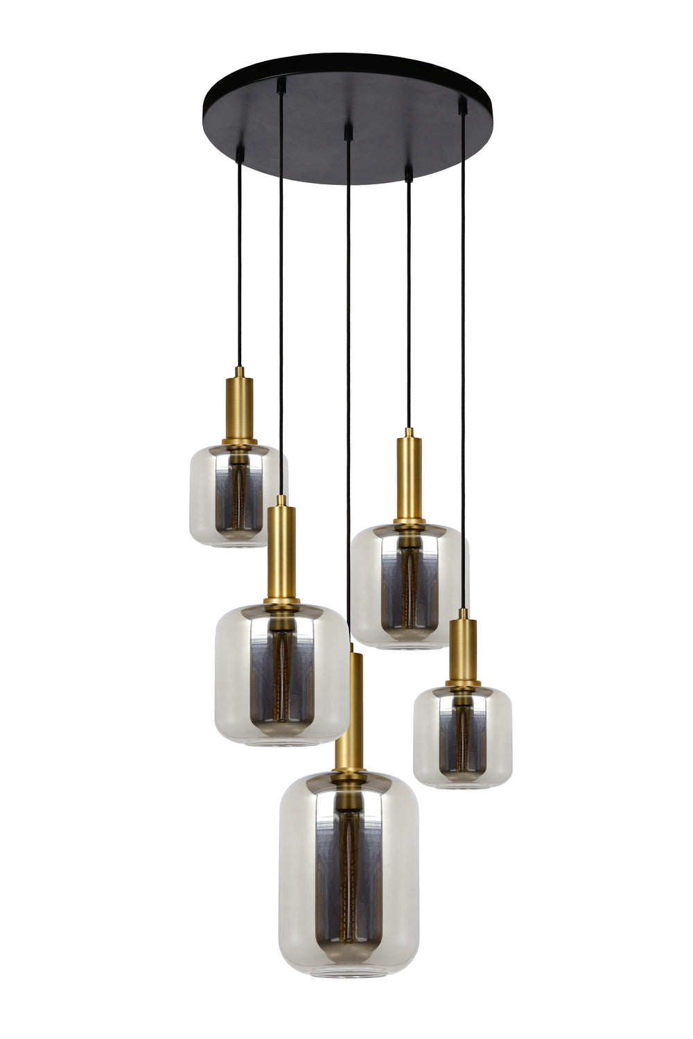 Suspension Lucide JOANET Ø66cm, 5xE27, dimmable, hauteur réglable, bronze avec verre fumé, IP20