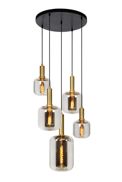 Lucide JOANET hanglamp Ø66cm, 5xE27, dimbaar, in hoogte verstelbaar, Brons met fumé glas, IP20