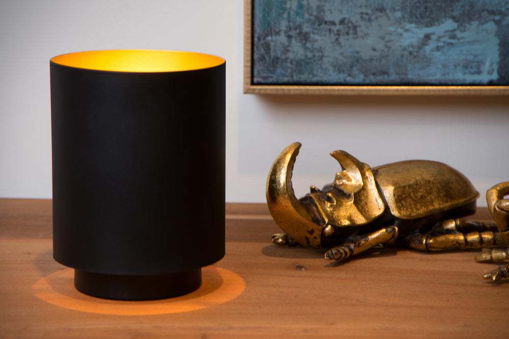 Lucide SUZY vintage tafellamp, cilinder metaal, Sandy Black Gold afwerking, E14 fitting, 220-240V, IP20