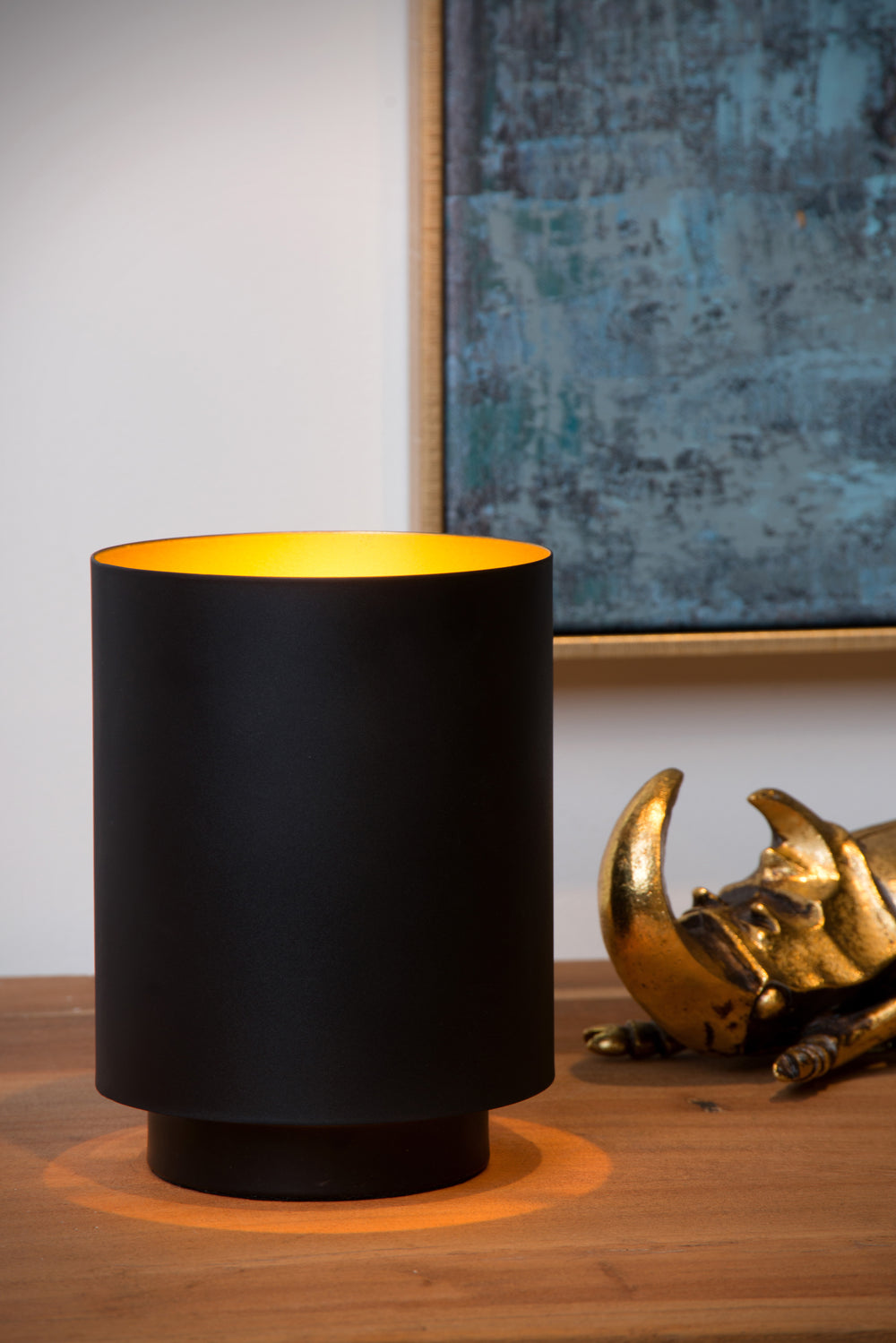 Lucide SUZY vintage tafellamp, cilinder metaal, Sandy Black Gold afwerking, E14 fitting, 220-240V, IP20