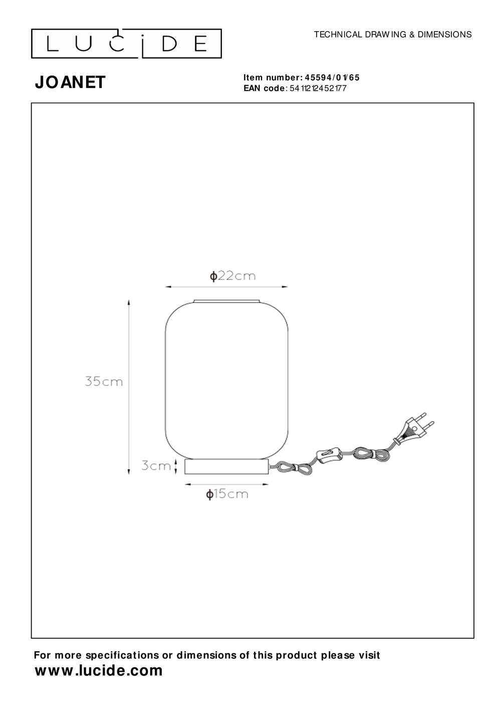 Lampe de table Lucide JOANET 1xE27 Verre fumé design moderne avec base en métal noir Ø22cm IP20