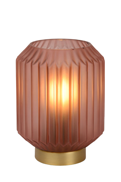 Lucide SUENO tafellamp roze glas met E14 fitting, 230V, moderne matte gouden details, IP20 gebruik binnenshuis