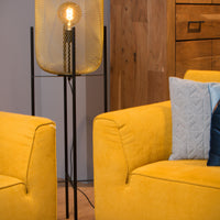 Lampadaire Lucide Mesh, cylindre métallisé vintage, douille E27, 40W max, IP20, finition noir mat & or