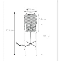Lampadaire Lucide Mesh, cylindre métallisé vintage, douille E27, 40W max, IP20, finition noir mat & or