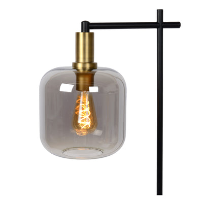 Lucide Joanet vloerlamp Fumé glas modern design met E27 fitting, Zwart stalen voet, IP20 voor binnengebruik