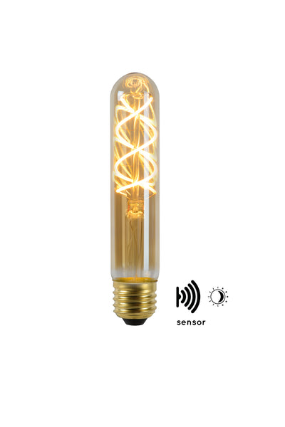 Lucide T32 LED filamentlamp E27 4W 2200K Amber met dag nacht sensor 300 lumen IP20 buisvorm