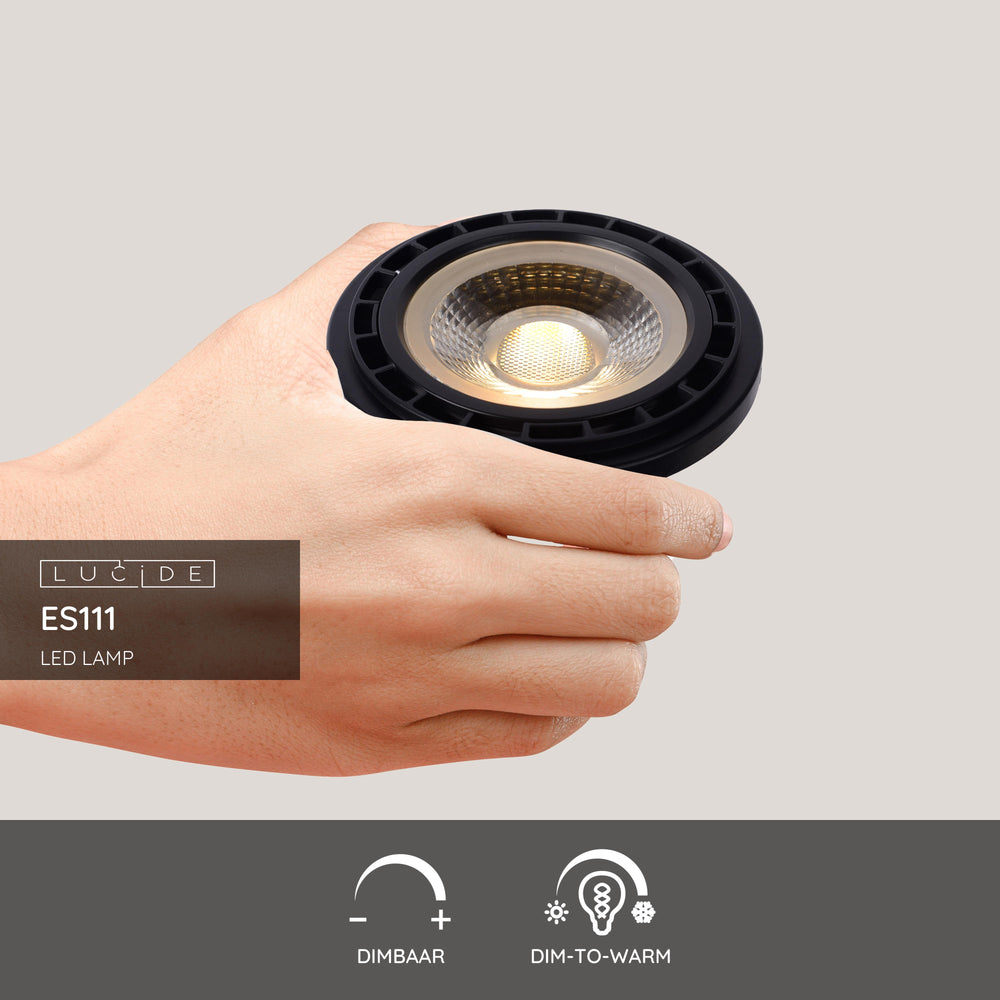 Lucide LED GU10 12W 230V dim to warm lamp 2200K-3000K 820 lumen CRI 95 Zwart Zilver reflector IP20