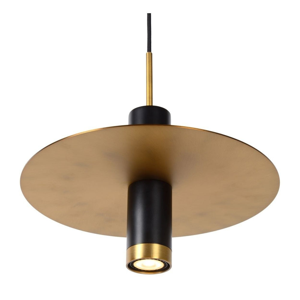 Lucide SELIN moderne hanglamp Ø35cm, 1xGU10, metaal Zwart en Geel Messing, verstelbare hoogte, IP20